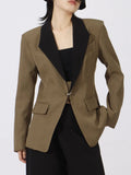 The Alexandra Blazer in Khaki Green - contrast lapel collar blazer by Maison Adelaide