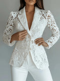 The Louisa Lace Blazer in White - floral lace single-breasted blazer by Maison Adelaide