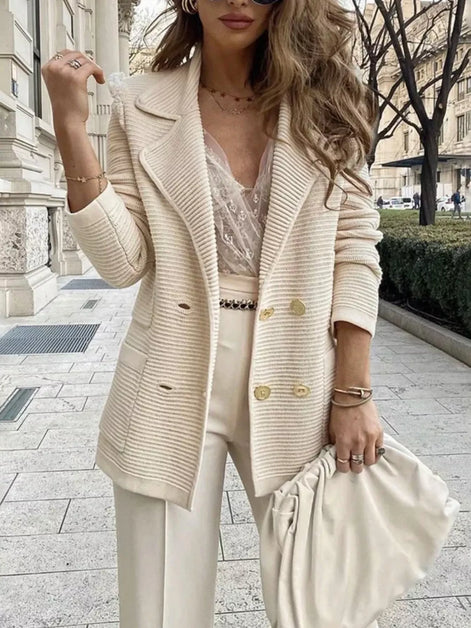 The Élodie Knit Blazer - textured knit double-breasted blazer by Maison Adelaide