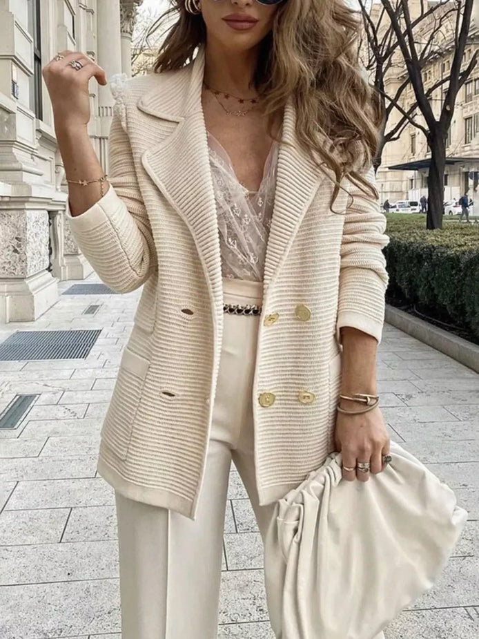 The Élodie Knit Blazer - textured knit double-breasted blazer by Maison Adelaide