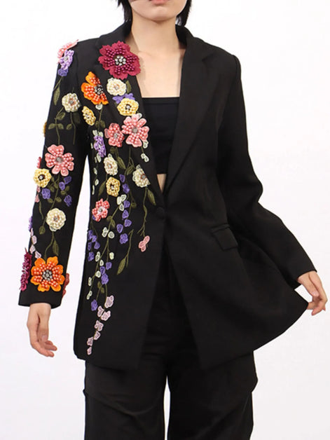 The Romaine Pearl Blazer - floral embroidered pearl detail blazer by Maison Adelaide