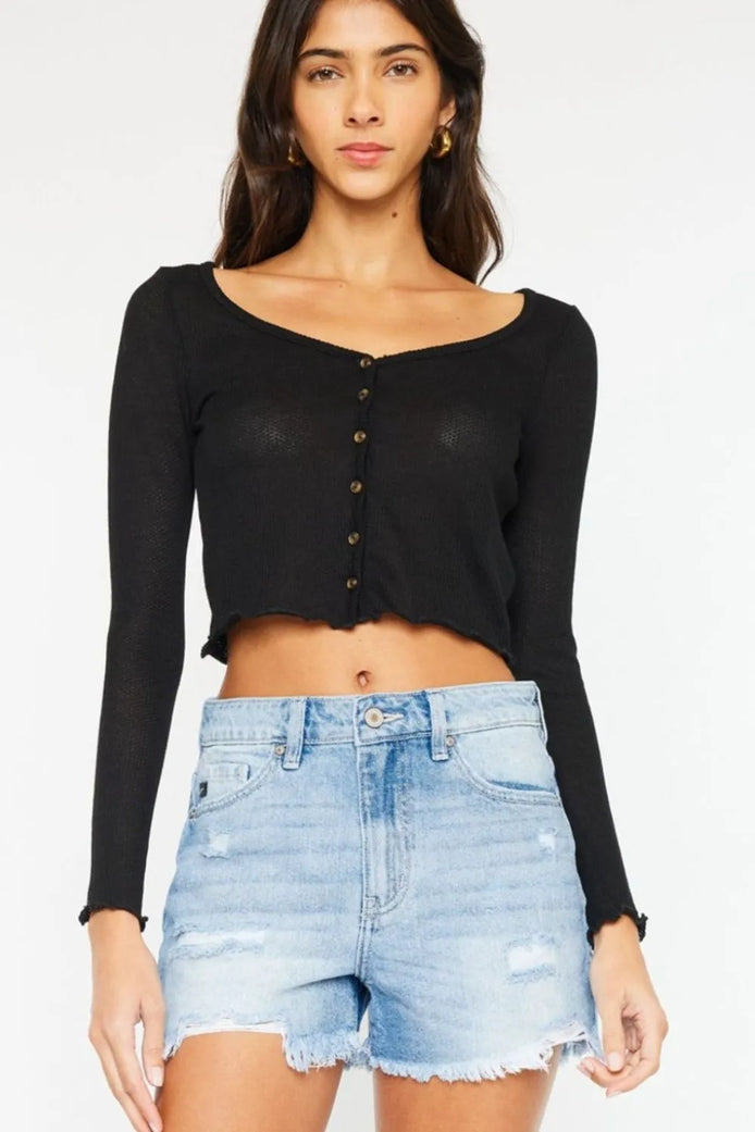 The Blaise Denim Shorts - high waist distressed denim shorts by Maison Adelaide