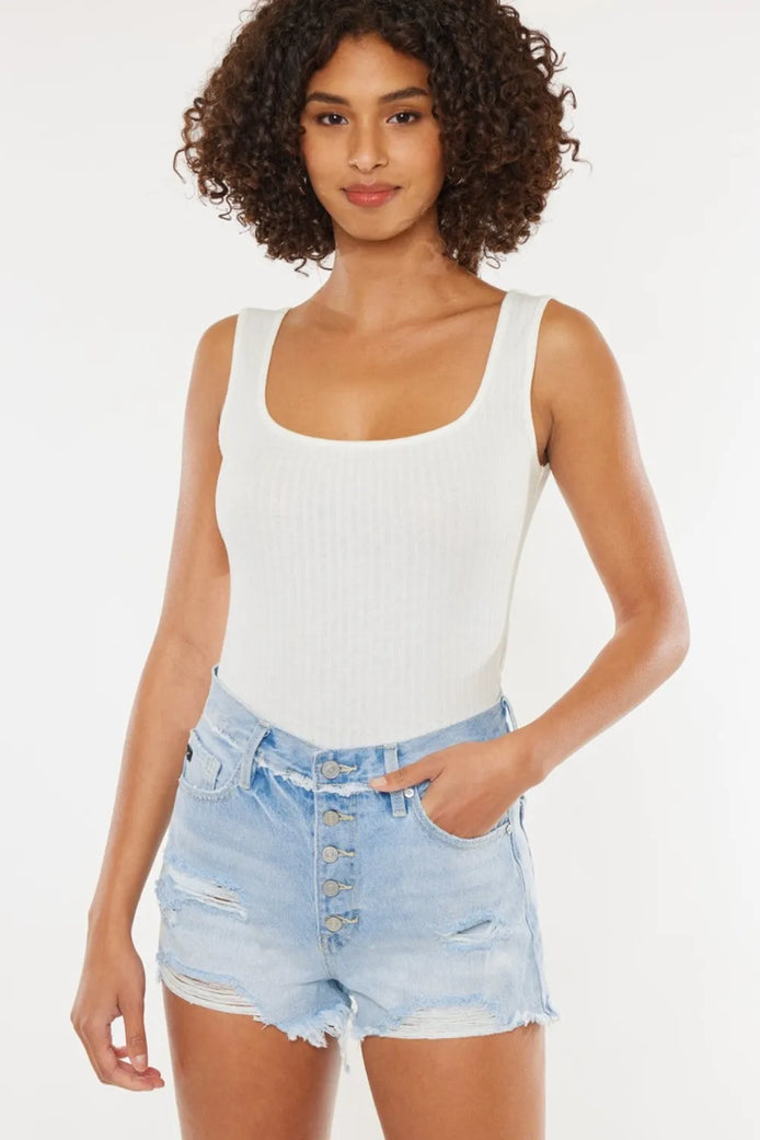 The Béatrice Denim Shorts - high waist distressed denim shorts by Maison Adelaide