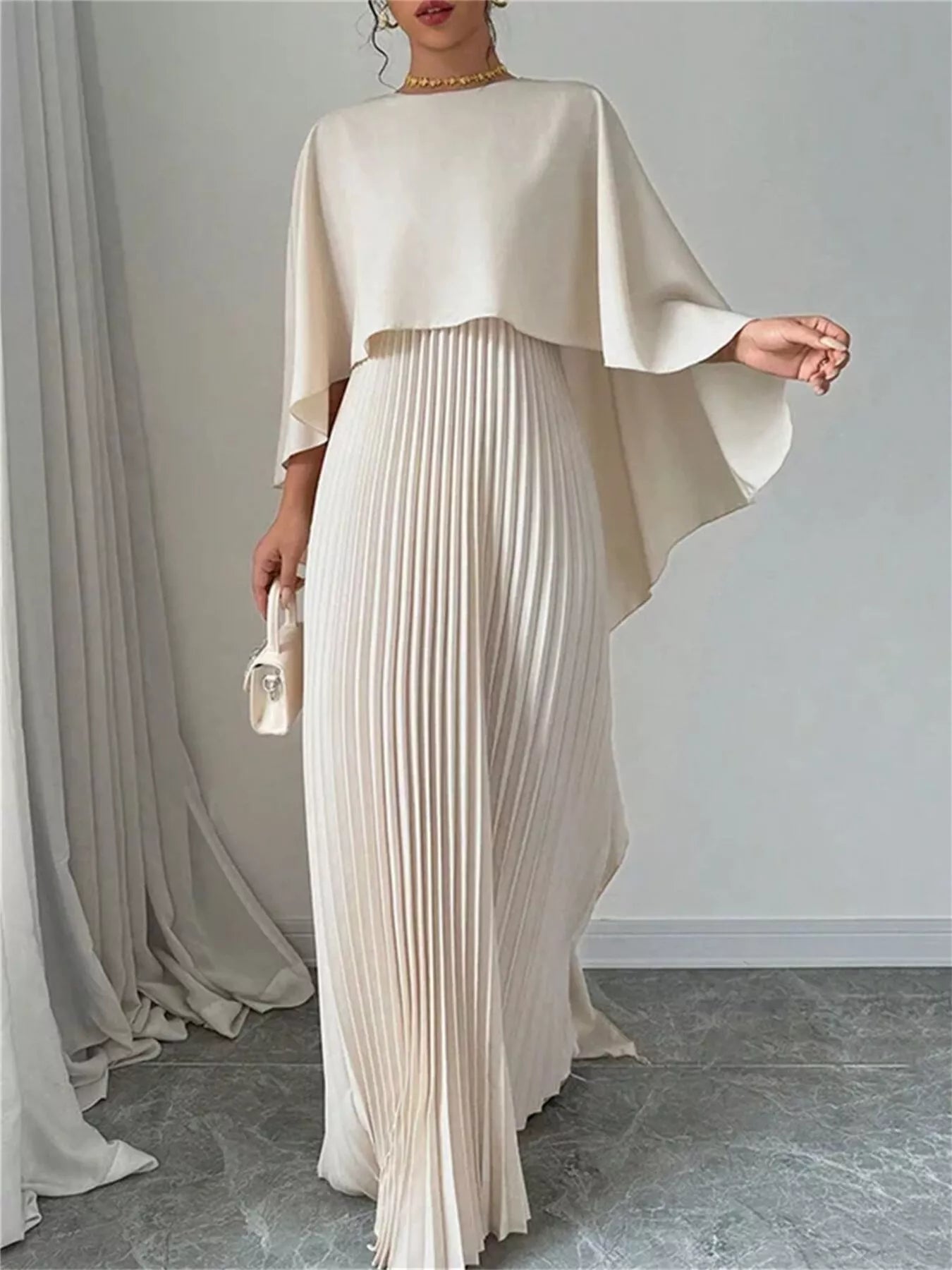 The Monique Pleated Maxi Dress - batwing sleeve pleated maxi dress by Maison Adelaide
