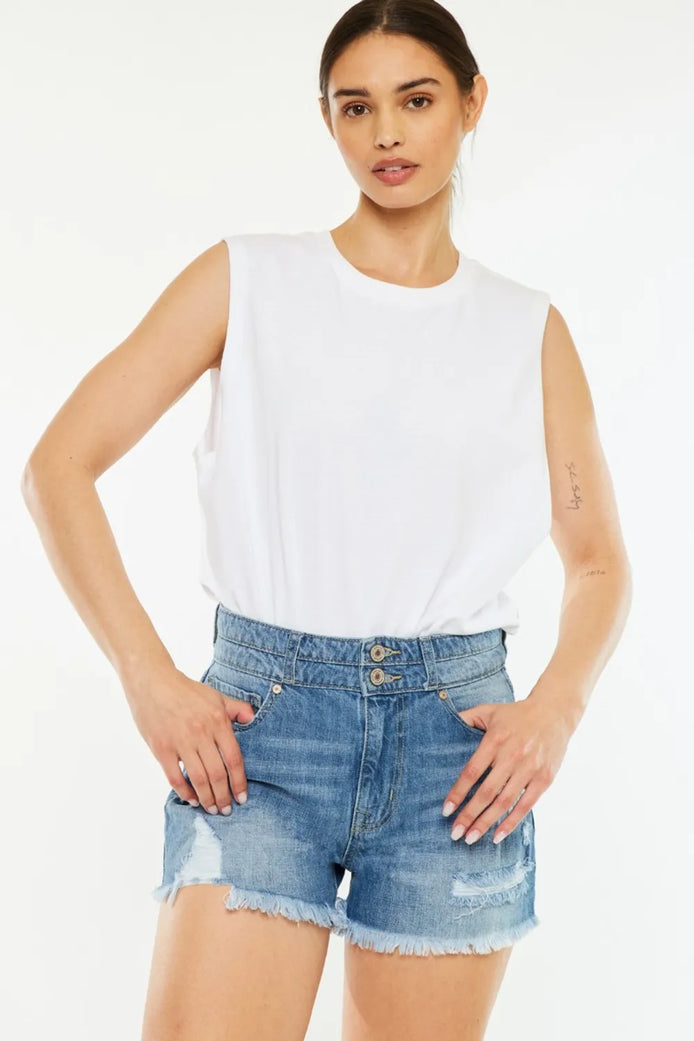 The Adèle Denim Shorts - 100% cotton distressed denim shorts by Maison Adelaide