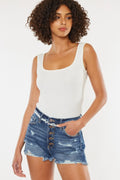 The Béatrice Denim Shorts - distressed denim shorts in white by Maison Adelaide