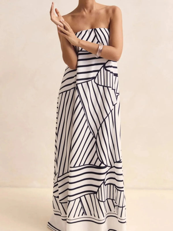 The Smocked Tube Maxi - striped smocked tube maxi dress by Maison Adelaide