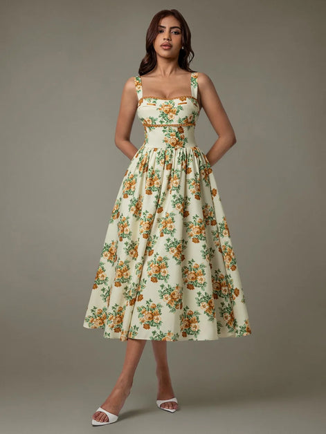 The Sylvie Lace Midi Dress - floral print sleeveless midi dress by Maison Adelaide