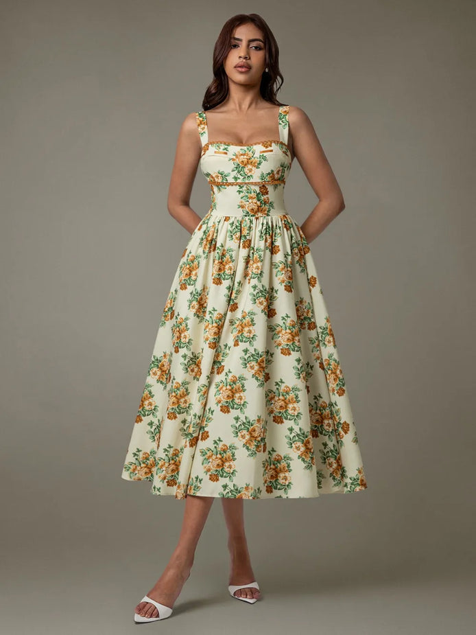 The Sylvie Lace Midi Dress - floral print sleeveless midi dress by Maison Adelaide