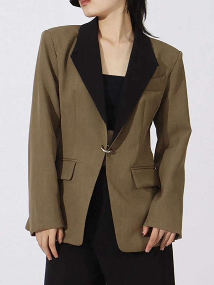The Alexandra Blazer - side view, contrast lapel detail by Maison Adelaide